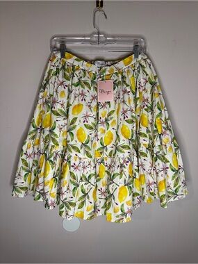 Mome Lemon Print Mini Skater Skirt - White & Yellow